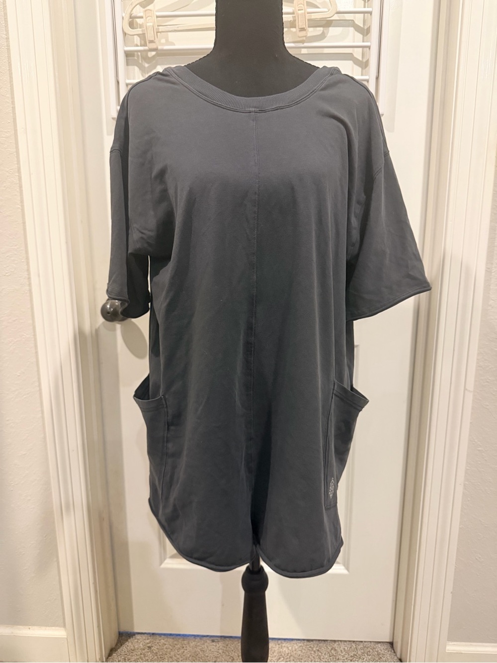 Free People Oversized Short-Sleeve Romper in Charcoal Gray
